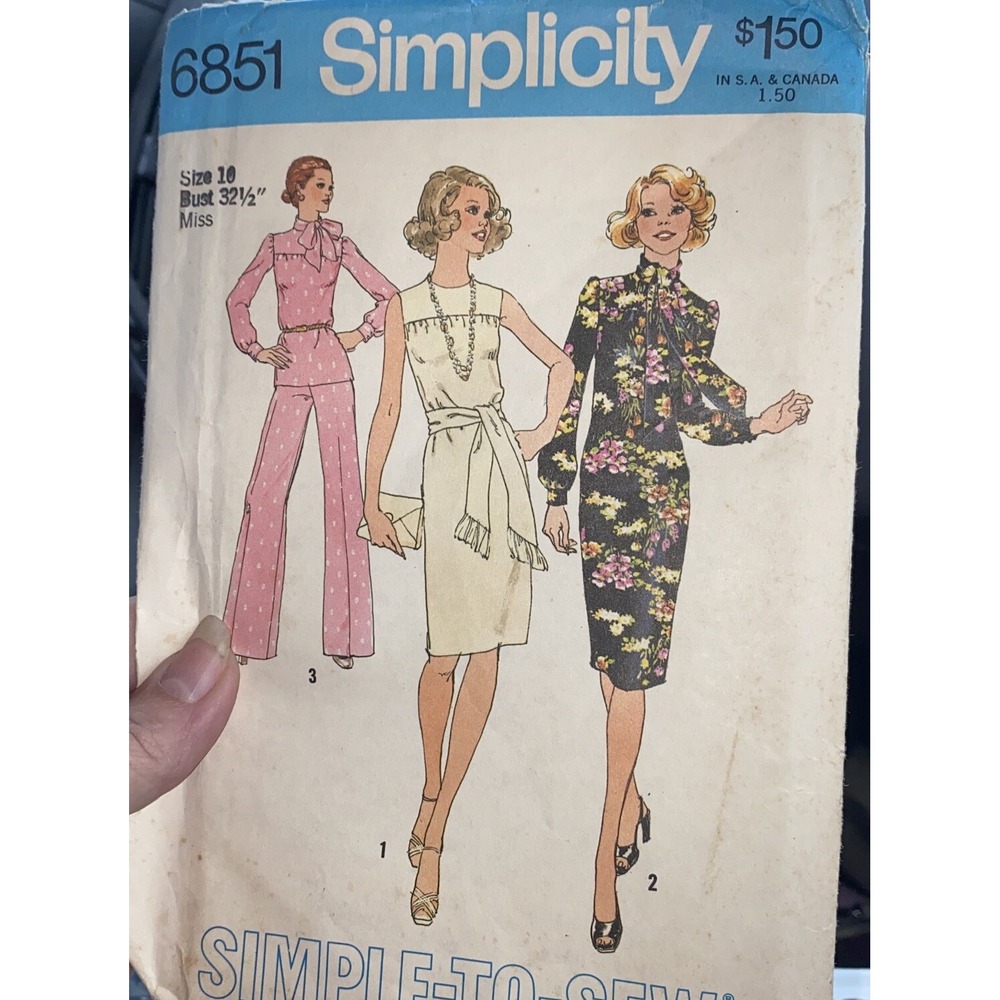 Vintage Simplicity 6851 Dress and Pantsuit Pattern Size 10 Cut Complete 1970s